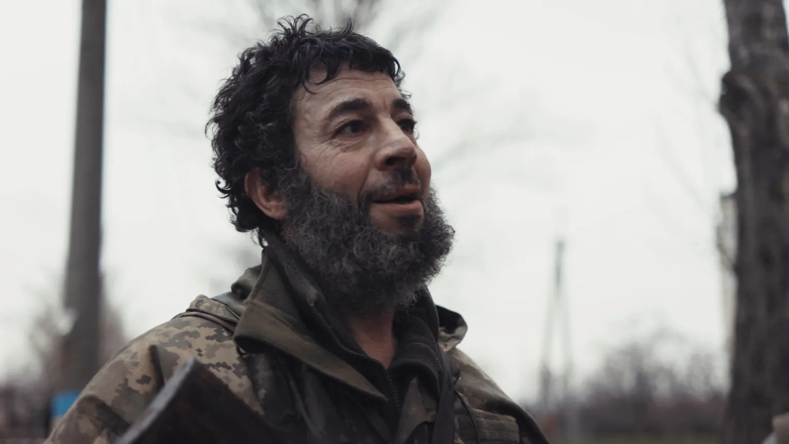 Khani, a Ukrainian soldier, shortly after departing the front line positions in the Donbas.