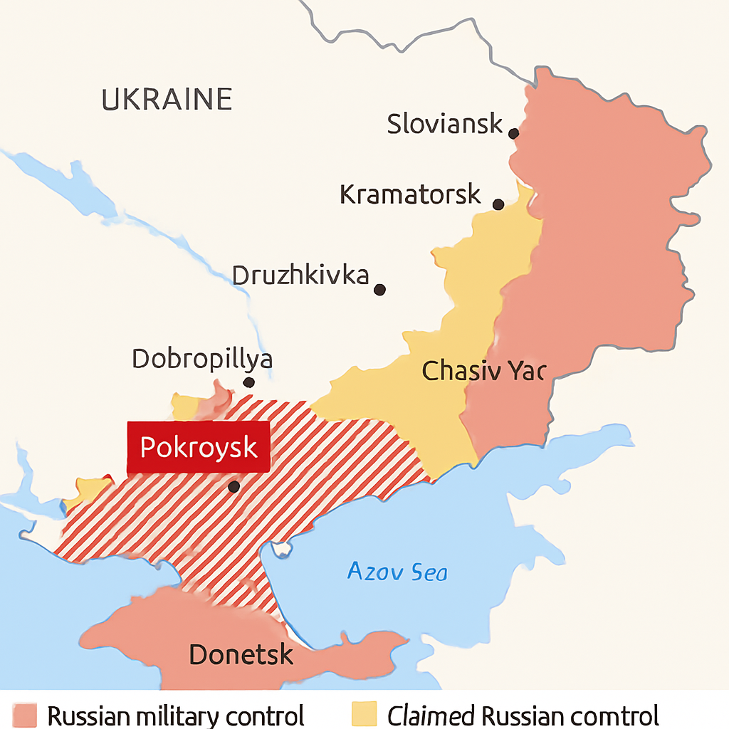 Map showing the front line positions in eastern Ukraine's Donbas region near Kostyantynivka.