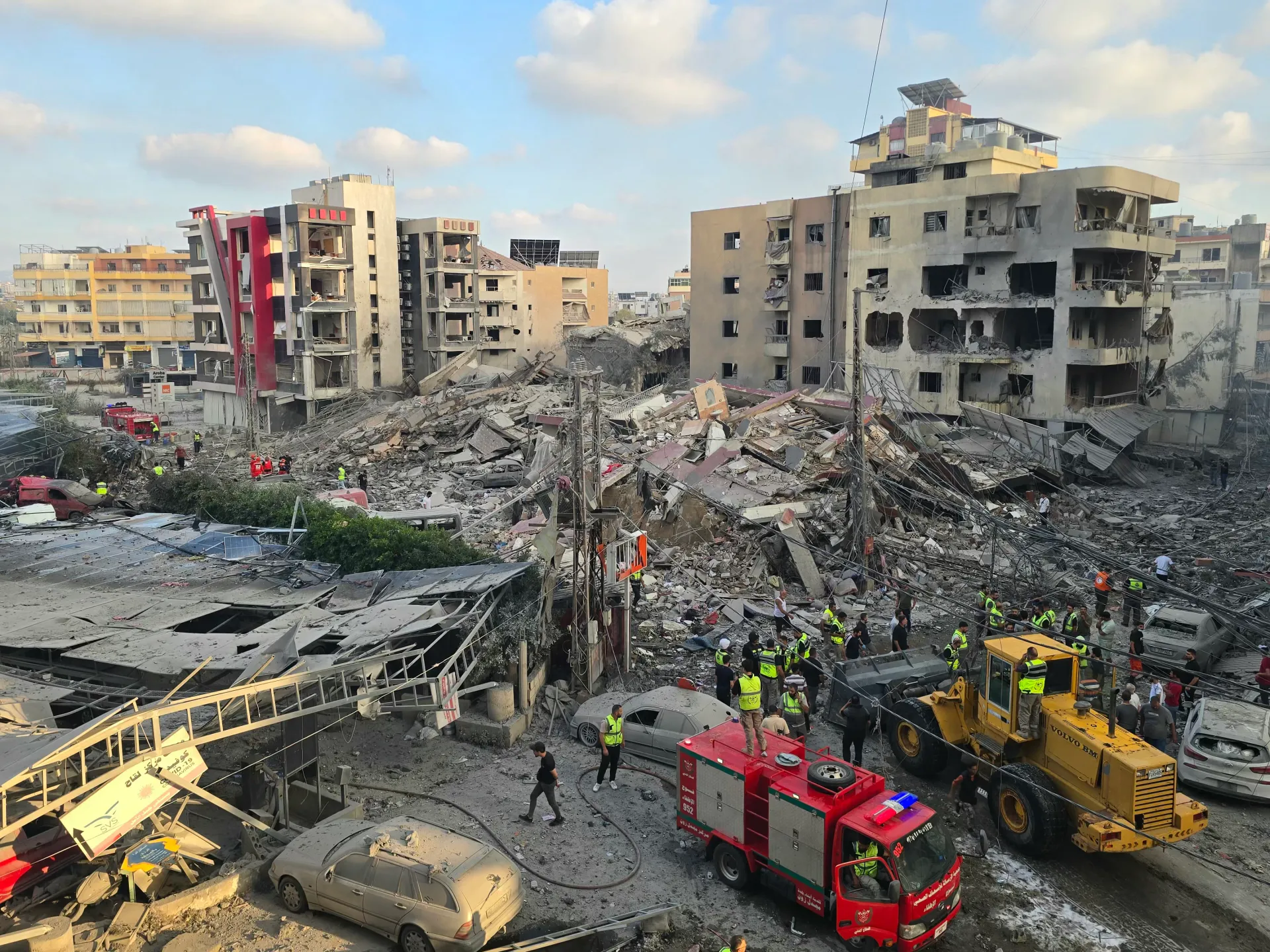 First responders gather at the site of an Israeli strike that hit near a hospital in the southern Lebanese city of Tyre on June 1, 2026 [AFP]
