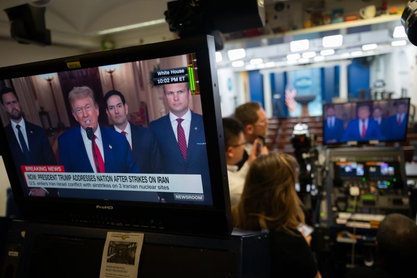 President Donald Trump announces strikes on nuclear sites in Iran from the White House on June 21, 2025.