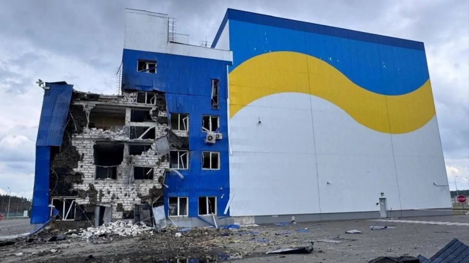 Damage to Chornobyl's spent nuclear fuel storage facility following Russian drone strike on Sunday.