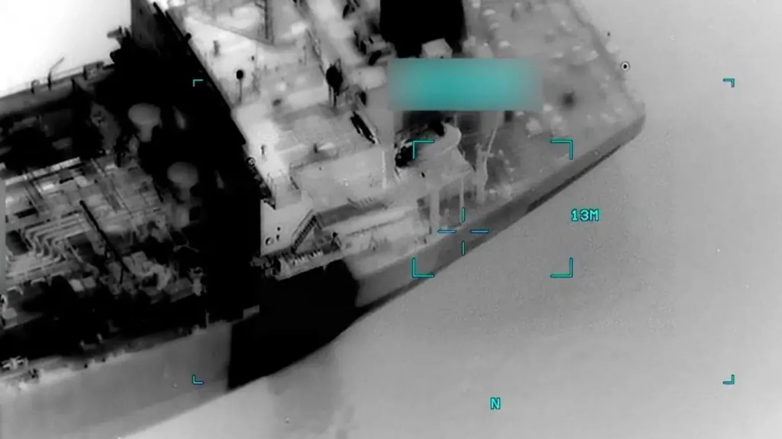 US Central Command released footage showing the strike targeting the MT Settebello oil tanker's engine room in the Gulf of Oman.