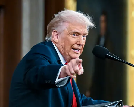 Donald Trump delivers the State of the Union address. Photograph: Kenny Holston/EPA