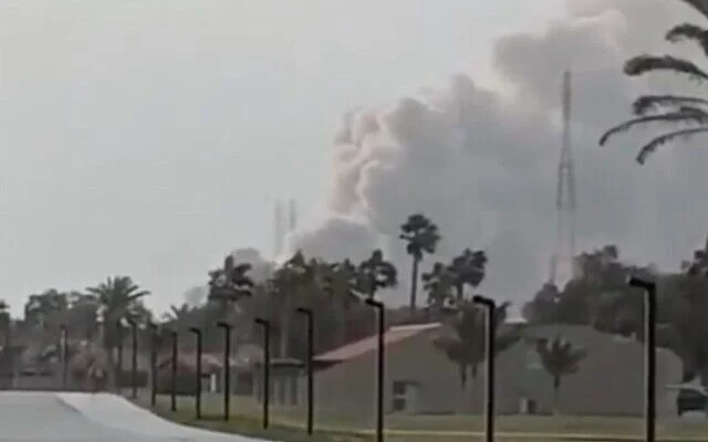 Screen capture from video purporting to show smoke billowing from the Ras Tanura refinery in Saudi Arabia after a drone strike, March 2, 2026. (X, used in accordance with Clause 27a of the Copyright Law)