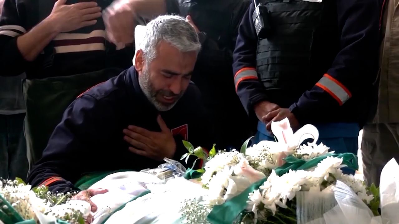 Funeral of two paramedics killed in an Israeli strike on Tuesday (March 24) according to Lebanese ministry of health.