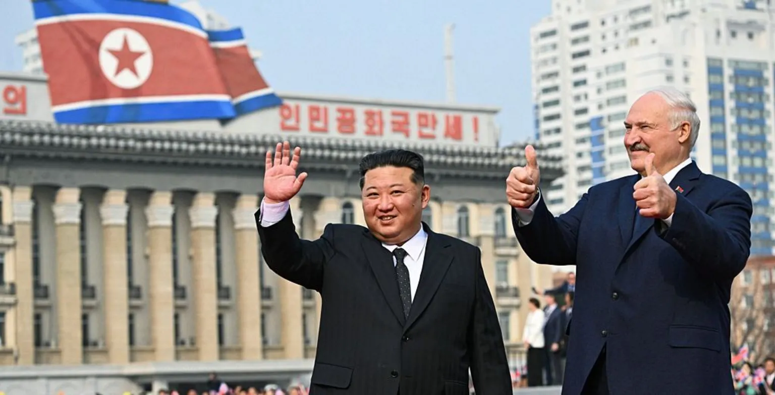 North Korean leader Kim Jong Un welcomes Belarusian President Lukashenko to Pyongyang for official friendship treaty signing.