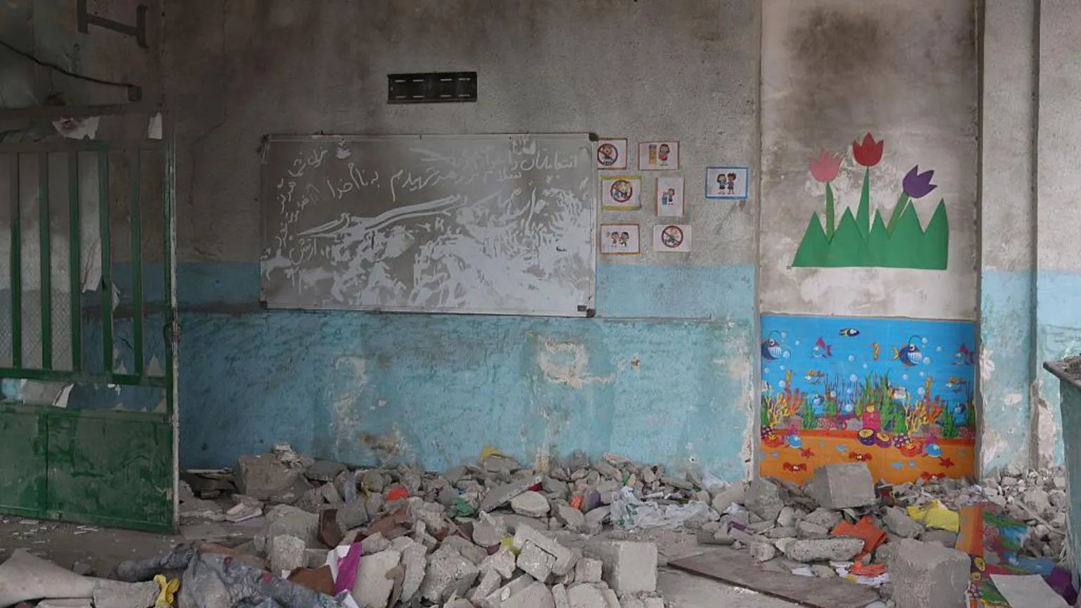 Destroyed classroom at Minab school shows extensive rubble and damage from the February missile strike that killed 168.