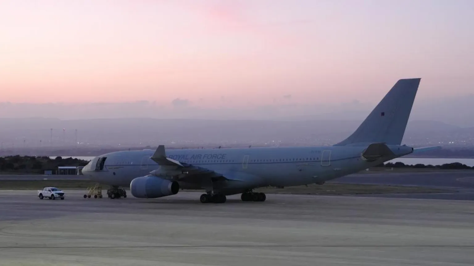 RAF Voyager air-to-air refuelling tanker provides critical mid-flight fuel support for combat operations over Cyprus.