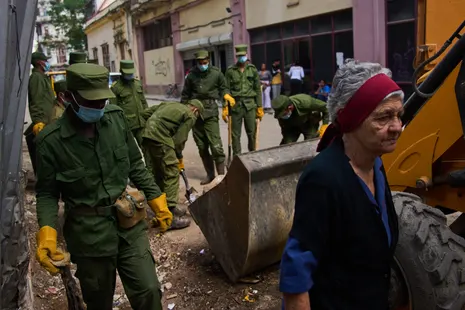 Soldiers collect garbage in Old Havana, Cuba, on Thursday.Photograph: Ramón Espinosa/AP