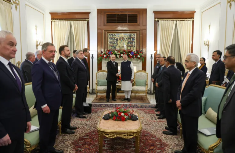 President Putin and Prime Minister Modi meet to formalize the landmark bilateral logistics agreement.