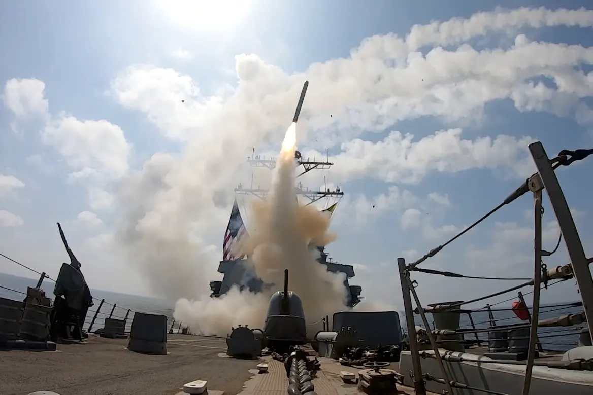 A missile is launched from a US Navy ship taking part in Operation Epic Fury.AP