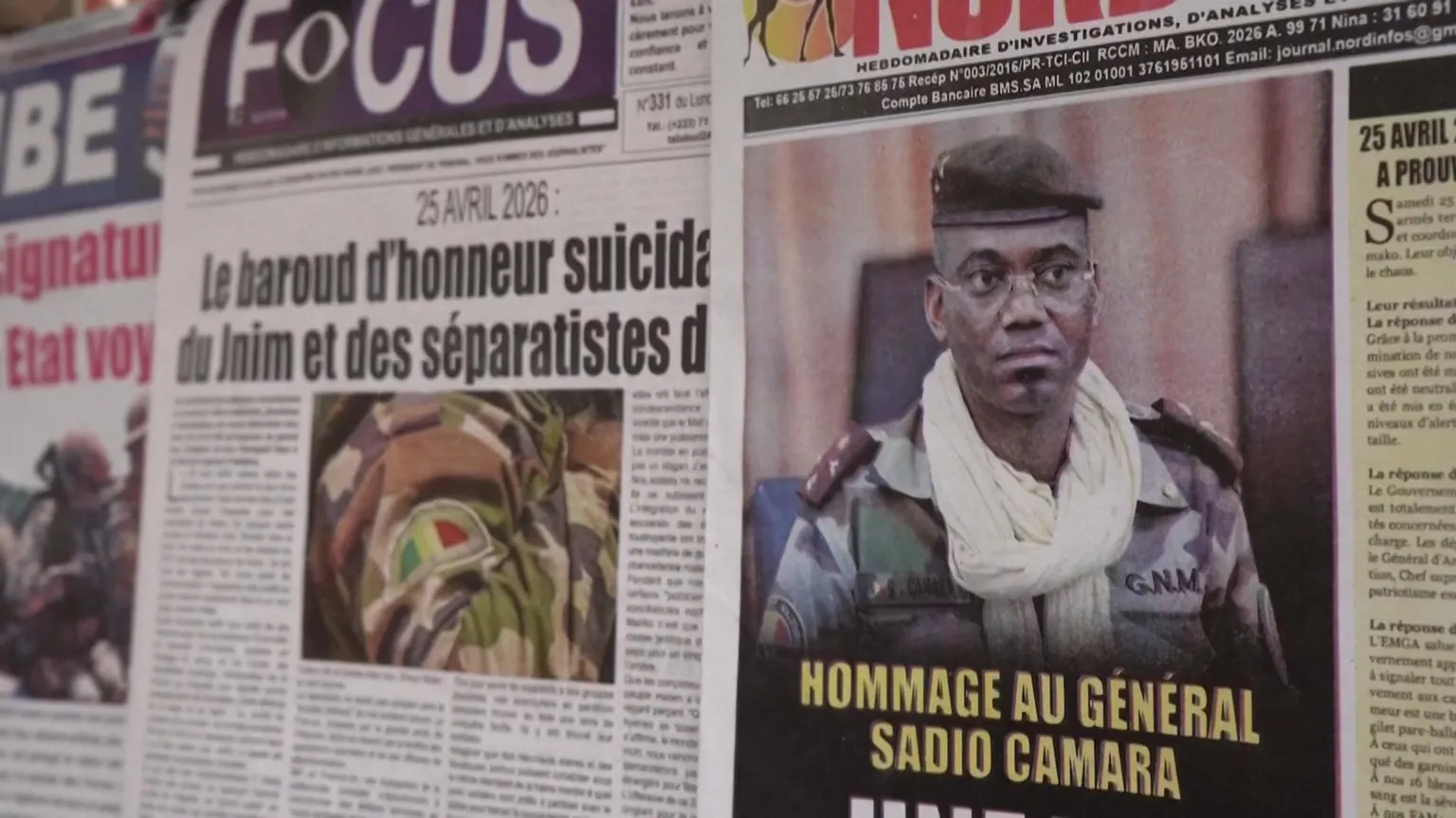 Malian newspapers report on Defence Minister Sadio Camara's death in coordinated assaults by rebel groups.