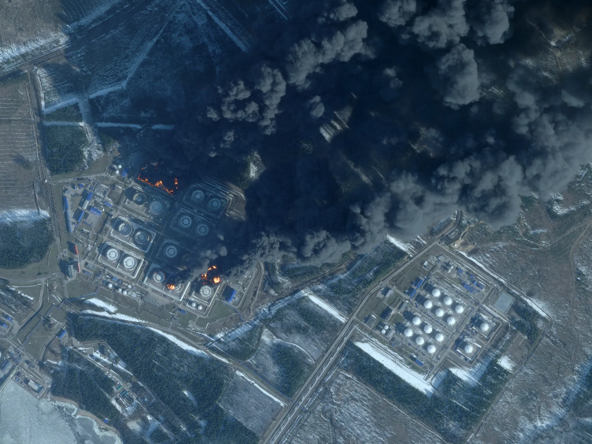 Smoke rises from the Russian oil terminal at Primorsk, 135km (85 miles) northwest of St Petersburg, on March 23, 2026 [File: Handout/Planet Labs via AFP]