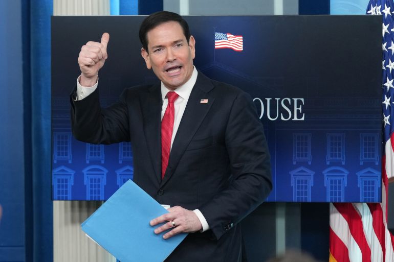 Secretary of State Marco Rubio at the White House as US suspends Hormuz escort mission to advance Iran diplomacy.