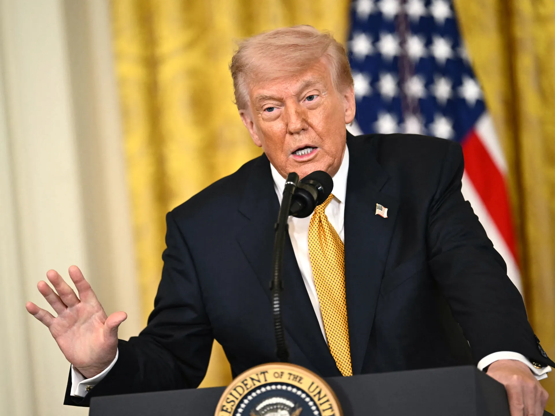 US President Donald Trump speaks during a 'Military Mother's Day' event on May 6, 2026 at the White House in Washington, DC, the United States [Kent Nishimura/AFP]