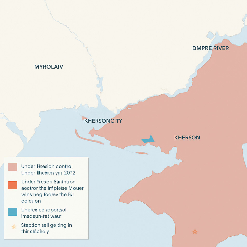 Map illustrating territorial control in southern Ukraine amid Russian offensive operations.