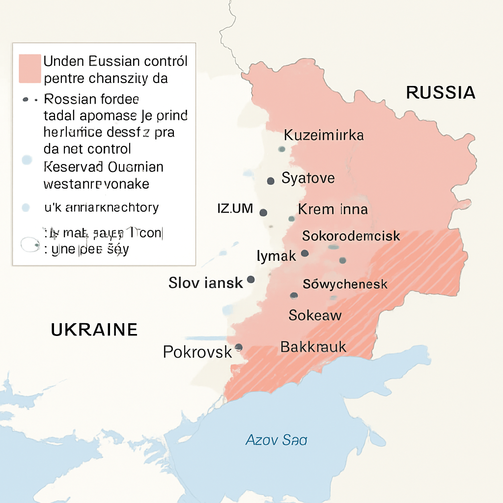 Map displaying territorial control in eastern Ukraine during ongoing conflict.