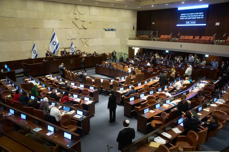 Knesset session in Jerusalem where lawmakers advanced bill granting death penalty for Palestinians accused in October 7 attacks.