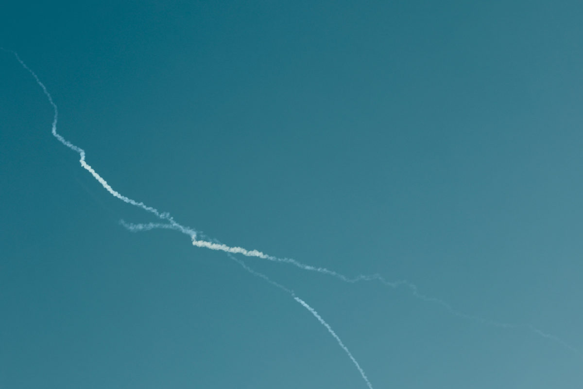 Smoke is left in the sky after reported Iranian missile attacks, following strikes by the United States and Israel against Iran, as seen from Doha, Qatar, Feb. 28, 2026. Photo by Mohammed Salem/ Reuters