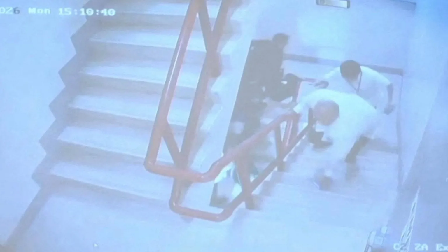 Senator Ronald Dela Rosa captured on CCTV during chaotic incident at Philippine Senate building.